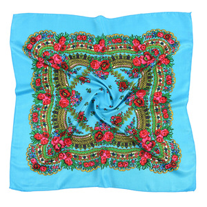 Bufanda floral rusa Flor de lujo Pañuelo pequeño Chal étnico Mujeres Hijab Bufanda acrílica Impreso 70CM Diadema Bufanda Bandana - Product Image 5