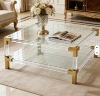 Table basse carrée moderne minimaliste de luxe léger avec pieds en métal doré brillant pour salon (Acrylique)