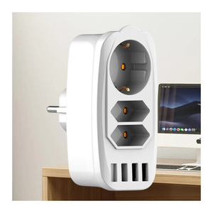 ปลั๊กพ่วงอเนกประสงค์แบบ EU 3 ช่องเสียบ EU พร้อมช่องเสียบ USB 4 ช่อง  รูปทรงลูกบาศก์ พร้อมอะแดปเตอร์ติดผนังและเต้ารับ - Product Image 3