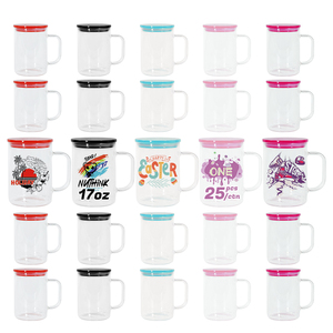Nouvelle tasse en verre avec couvercle, 17 oz, pour sublimation, bonbons, bière, tasses à café avec poignée et couvercles colorés - Product Image 4