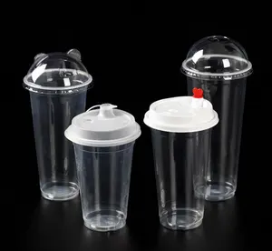 Botella de plástico desechable con tapa de cúpula para bebidas frías y calientes, Copa superior de 90mm, 12oz, 14oz, 16oz, 20oz, 22oz