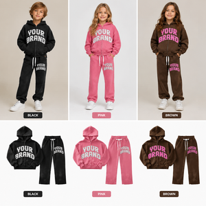Ensemble de <span class=keywords><strong>survêtement</strong></span> pour filles, veste à fermeture éclair avec logo de marque personnalisé, sweat à capuche, jogging, tenues d'hiver pour enfants, streetwear - Product Image 3