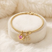 Pulsera de cadena de serpiente con dije de letra A, corazón chapado en oro y circonita rosa, OEM/ODM, venta al por mayor, personalizada