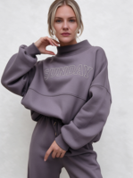 Sweat-shirt à col montant pour femme avec logo personnalisé, taille XXXL, en coton molletonné brodé, coupe ample
