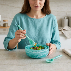 Juego de Ensaladera de Resina Turquesa con Tenedor y Cuchara, Diseño Clásico, Apto para Lavavajillas, Ecológico, para Uso Doméstico - Product Image 1