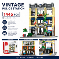 Collection de Blocs de Construction Miniatures Scène Urbaine : Station de Police Vintage, Magasins de Rue, Jouets pour Scènes de Ville
