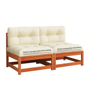 Canapé de jardin en bois, deux places, couleur crème, avec coussin en mousse haute densité, design contemporain - Product Image 1