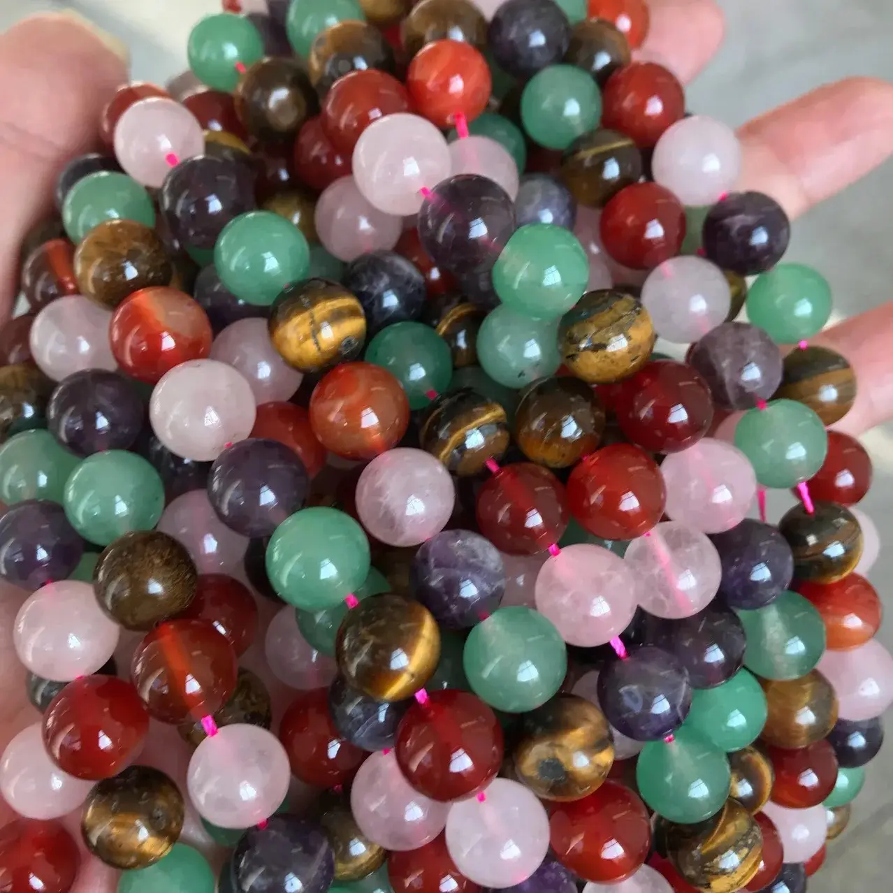 2024 Hotsale Natural Loose Round Assorted Color Rose Quartz Amethyst Carnelian Red Agate Green Aventurine Tiger Eye Mixed Beads