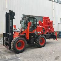 Chariot élévateur tout-terrain 4x4 2-en-1 de 5 tonnes et grue articulée pliante de 8 tonnes, machine de levage et de manutention tout-terrain