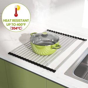 Estante de secado de platos para fregadero, estante de secado enrollable para fregadero interior, escurridores de platos de acero inoxidable 304 expandibles para mostrador de cocina - Product Image 5