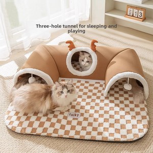 크로스보더 익스플로전스 캣 베드 사계절용 엘크 가죽 고양이 터널 놀이 침대 실내용 - Product Image 1