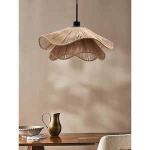 Lustre en corde de chanvre rond E27, lampe suspendue pour salon de thé, chambre à coucher, restaurant, style Wabi Sabi Zen, lampe à pétales artistique - Product Image 1