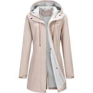 Veste Softshell à capuche pour femme, doublée polaire, imperméable, longue, isolante, chaude, zippée, coupe-vent, pour la randonnée en extérieur - Product Image 1