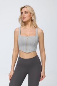 Set Top Corto con Scollo Quadrato e Cerniera, Leggings a Vita Alta, Completo Yoga Senza Cuciture, Abbigliamento Sportivo Due Pezzi - Product Image 1