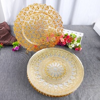 Nouvelle conception de plat de service pour événements, sous-plat en verre rond et plat, vaisselle pour la décoration de table de mariage, assiette de présentation dorée en verre