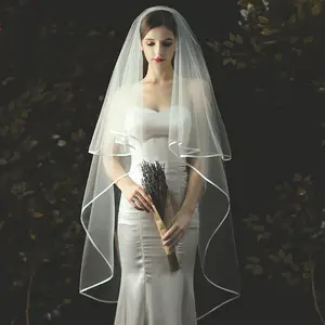 Velo da sposa all'ingrosso 2020 nuovo stile coreano viaggio matrimonio doppio bordo avvolto lungo con pettine velo da sposa bianco
