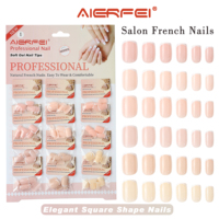 AIERFEI Faux ongles carrés français en gel de qualité salon, classiques, courts, motifs Cardnail, à presser, vente en gros