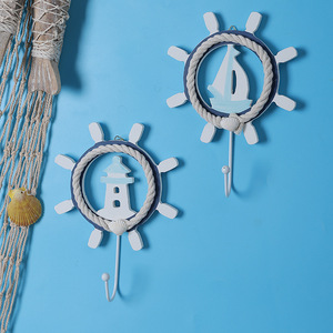 Mystic Arts Ocean Theme <b>Wall</b> <b>Hooks</b> Wood <b>Key</b> Rack Mediterranean Style Home Decor With Shell And Anchor Design - Product Image 2