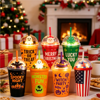 Gobelet en plastique double paroi pour enfants, motif dessin animé Halloween Festival des Fantômes, avec micro-paysage, pour thé au lait et fêtes
