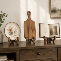 Support de présentation en bois d'acacia, porte-assiettes en bois de noyer avec charnières métalliques