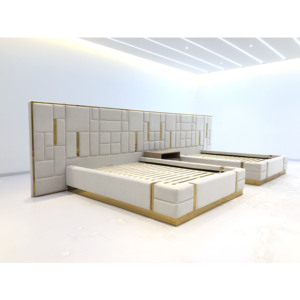 Vendita calda <span class=keywords><strong>letto</strong></span> di lusso testiera camera da <span class=keywords><strong>letto</strong></span> set super twin double king size <span class=keywords><strong>oro</strong></span> acciaio inossidabile pelle personalizzato moderno morbido <span class=keywords><strong>letto</strong></span> - Product Image 1