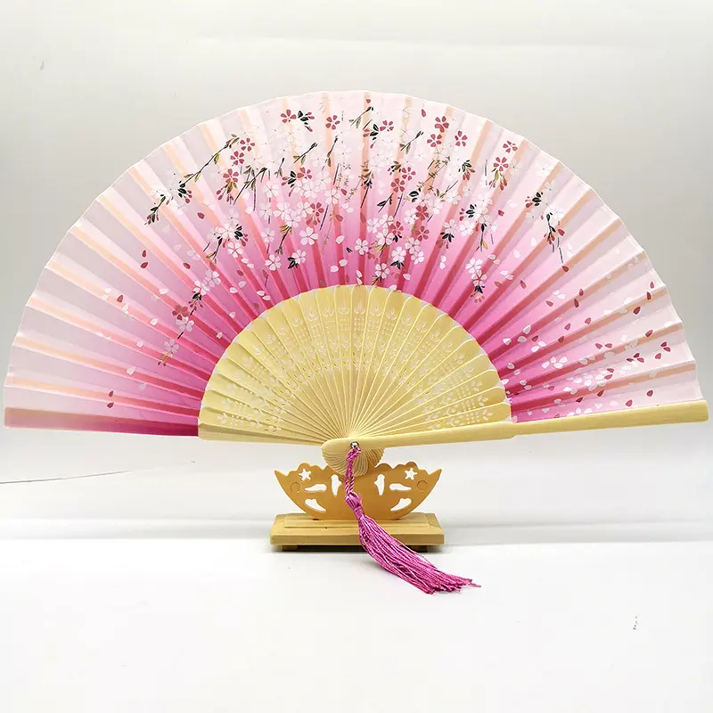 Gift Advertising Hand Fan, Custom Cloth Fan with Bamboo Handle, Logo Printed Silk Fan