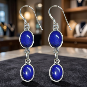 Genuine Lapis Lazuli Gemstone Dangle <b>Earrings</b> <b>Solid</b> Sterling <b>Silver</b> Handmade Romantic Jewelry for Wedding Party Gift CASA DE - Product Image 3