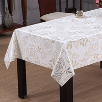 Nappe en PVC RNPT avec imprimé floral doré et bordure à motifs, avec support en tissu pour tables à manger