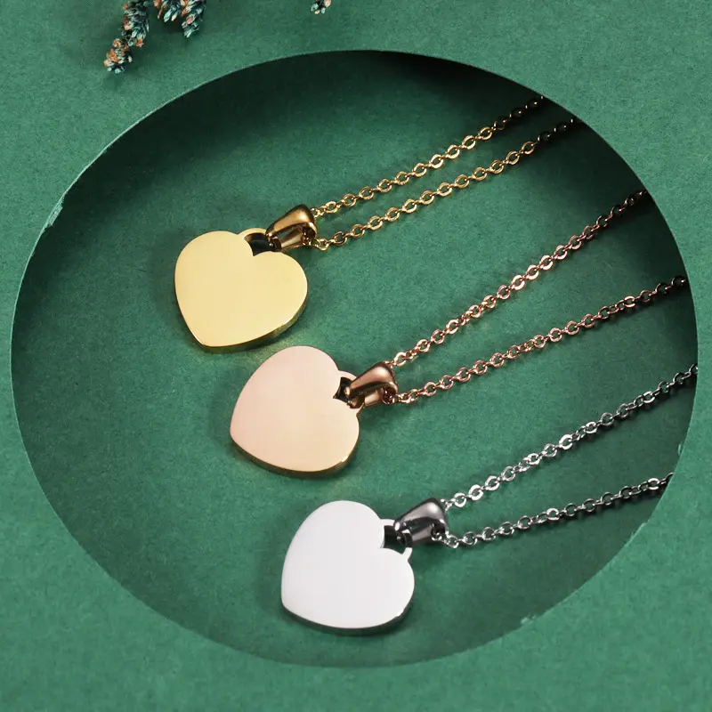 Wholesale Personality Engravable Blank Heart Pendant Necklace Couple Love Friendship Necklace