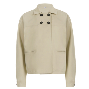 Veste à double boutonnage pour femme avec revers cranté, blazer uni à ourlet trapèze avec col classique, manteau décontracté de style streetwear britannique pour le bureau - Product Image 6