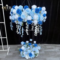 Décoration florale artificielle moderne en soie blanche, couronne et centres de table bleu poudré pour Mariage, Noël, Saint-Valentin, Pâques