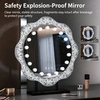 Miroir de maquillage de bureau LED avec cadre en cristal, miroir de beauté rond intelligent pour la table de maquillage de la chambre - Style Instagram