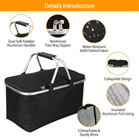 Panier de pique-nique isotherme pliable et recyclable en polyester avec doublure en aluminium, sac isotherme portable avec poignée pour l'extérieur