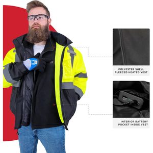 Custom Unisex 3-In-1 Bomber <b>Jacket</b> With Heated Vest Inner Battery Powered High Visibility Workwear - Product Image 4