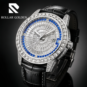Reloj Mecánico <span class=keywords><strong>de</strong></span> Lujo Rolar Golden con Diamantes para Hombre, Movimiento Automático, Correa <span class=keywords><strong>de</strong></span> Cuero, Reloj <span class=keywords><strong>de</strong></span> Pulsera para Negocios - Product Image 1