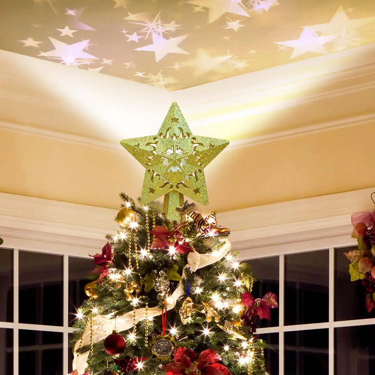 Silver Christmas tree with rotating Light