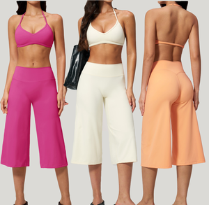Conjunto de Yoga Yiyi para Mujer, Elástico en 4 Direcciones, Suave como la Mantequilla y Agradable al Tacto, Cuello en V, Espalda Cruzada, Pantalones de Cintura Alta y Pierna Ancha para Entrenamiento - Product Image 1