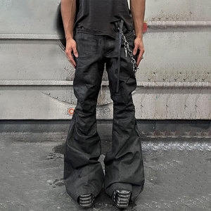 <span class=keywords><strong>Jean</strong></span> YUCE personnalisé streetwear <span class=keywords><strong>noir</strong></span> <span class=keywords><strong>enduit</strong></span>, coupe bootcut évasée, empilé, pour homme, coupe décontractée slim, jambe large cirée, entrejambe long, en denim - Product Image 1