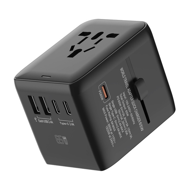 World Wide 65W GaN Universal Travel Adapter 8A International Power Charger 3 USB-C 2 USB-A for Convenient Travel Plug Adapter