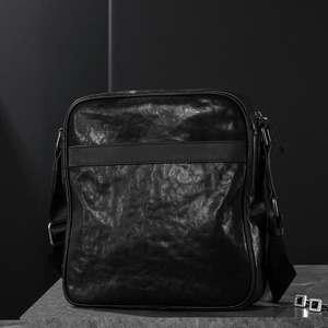 Sac à bandoulière en cuir véritable pour hommes, couleur unie, fermeture à glissière, sac à bandoulière pour les voyages de loisirs - Product Image 2
