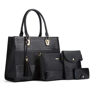 Женская сумка с узором из крокодиловой кожи, модная сумка с бахромой и вышивкой, летний комплект из четырех предметов