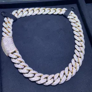 Ожерелье в стиле хип-хоп, 20 мм, 925, серебро, обледенение, покрытая шина, покрытая золотом, тяжелая цепочка из Майами-муассанита, кубинская цепочка