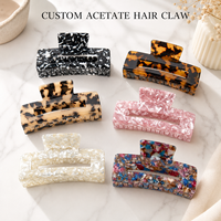 Pince à cheveux rectangulaire Ume personnalisée avec logo, 10,5 cm, en acétate coloré, forte tenue, vente en gros d'accessoires capillaires