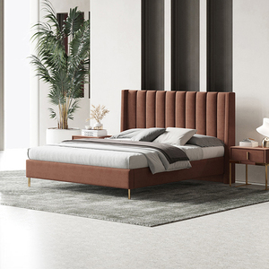 Lits modernes en bois MDF avec cadre en velours, taille king et <span class=keywords><strong>queen</strong></span>, avec matelas à ressorts, table de chevet pour les personnes âgées, prix d'hôtel bon marché - Product Image 3