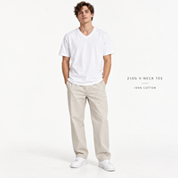 T-shirt col V personnalisé 210G 100% coton pour homme, tee-shirt vierge épais, fabricant OEM ODM à marque privée, faible MOQ