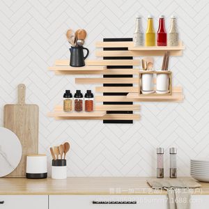 Wooden <b>Wall</b> <b>Mounted</b> <b>Shelf</b> 4 Layers Natural Color Durable Storage Rack For Home Living Room Bedroom Bathroom Organization - Product Image 2