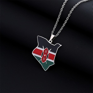 Collar con Mapa de Kenia Personalizado, Colgante de Mapa de País Africano, Bandera Esmaltada, Collar de Acero Inoxidable, Joyería - Product Image 2