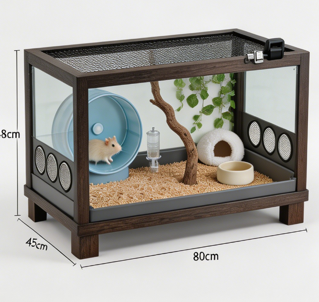 Curated visual reference: Picture Idea: Panoramic Sustainable Minimalist Hamster Cage 360 View Wooden Pet House