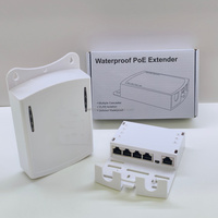 Repetidor PoE Gigabit Impermeable 1 Entrada 4 Salidas, Extensor PoE 1GE PD + 4GE, Compatible con IEEE802.3af/at/bt, 60W Máx. para Cámaras IP CCTV