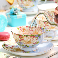 Ensemble de tasses à thé et soucoupes en porcelaine fine, personnalisé avec logo, de luxe, style européen vintage, motif floral rose, écologique, durable, sans BPA